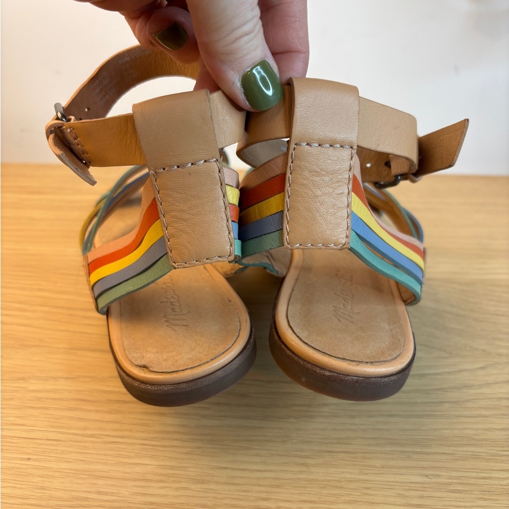 Madewell Sandals Boardwalk Strappy Rainbow Leather Flat Ankle Strap Women Size 9 - Picture 3 of 6